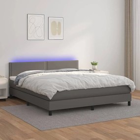 Giroletto Molle Con Materasso E Led Grigio 160x200cm Similpelle /