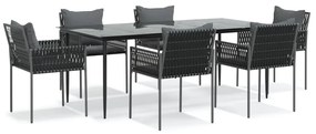 Set pranzo da giardino 7 pz con cuscini in polyrattan e acciaio