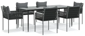 Set pranzo da giardino 7 pz con cuscini in polyrattan e acciaio