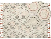 Tappeto in cotone beige e arancione 160 x 230 cm con frange e motivo geometrico camera da letto soggiorno stile boho