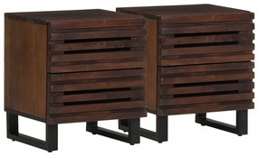 Comodini 2pz 40x34x46 Cm İn Legno Massello Di Mango /