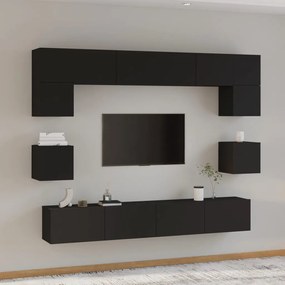 Set Mobili Porta Tv 8pz Nero İn Legno Multistrato /