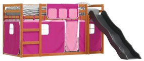 Letto a castello con scivolo e tende rosa 90x200 cm
