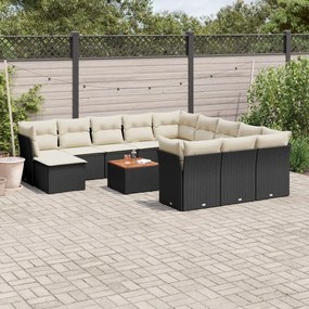 Set divani da giardino 13pz con cuscini nero in polyrattan