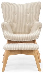 Poltrona con poggiapiedi beige con rivestimento in velluto a coste Niko – Ropez