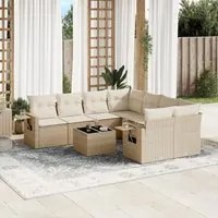 Set Divano da Giardino 9 pz con Cuscini Beige in Polyrattan 3252295