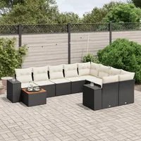 Set Divani da Giardino 10pz con Cuscini in Polyrattan Nero 3225608