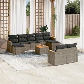 Set divano da giardino 10 pz con cuscini grigio in polyrattan