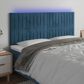 Testiera A Led Blu Scuro 200x5x118/128 Cm İn Velluto /