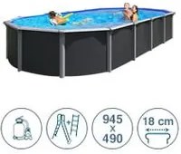 Piscina fuori terra in acciaio ABAK antracite Osmose 945x490x132 cm