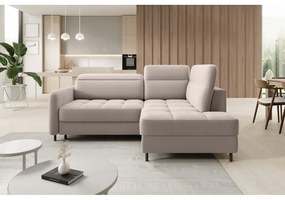 Divano angolare marrone chiaro allungabile/con contenitore (con penisola a destra/a L) e rivestimento in velluto Barea – ELTAP