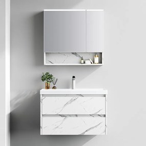Kamalu - Mobile bagno sospeso 80 cm finitura marmo e specchio contenitore | KAM-VV80