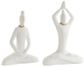 Statua Decorativa DKD Home Decor Bianco Naturale Orientale Yoga 25 x 8 x 36 cm (2 Unità)