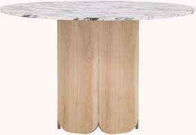 Tavolo rotondo effetto legno con piano effetto marmo Tekla