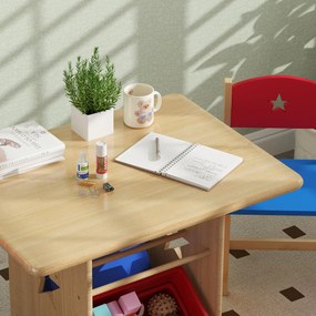 Set Tavolo e Sedie per Bambini con 4 Contenitori per Giochi in Legno e PP...