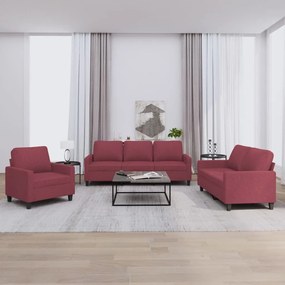 Set Di Divani 3 Pz Con Cuscini Rosso Vino İn Tessuto /