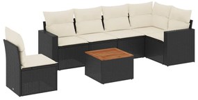 Set divani da giardino con cuscini 7pz nero polyrattan