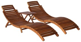 Lettino Prendisole 3 Pz Con Tavolino İn Legno Massello Dacacia /