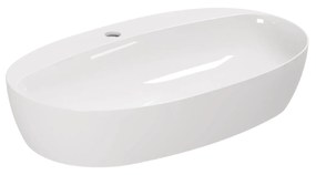 Lavabo D'Appoggio 70x42 Cm Con Foro Azzurra Ceramica "Elegance Circle" Bianco Lucido