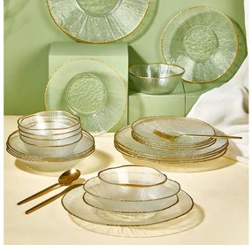 Servizio da tavola 24 pezzi in vetro trasparente con dettagli dorati