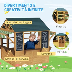 Casetta per Bambini 3-8 Anni 173x117x144 cm con 5 Finestre e 2 Lavagne in Legno di Abete Marrone e Blu...