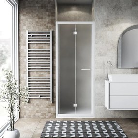 Porta doccia pieghevole L 77-81 cm x H 195 cm per nicchia in vetro smerigliato SP. 6 mm, profilo opaco bianco, serie Record