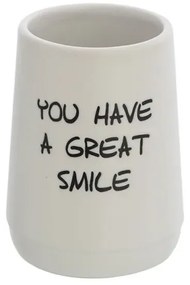Portaspazzolini a bicchiere linea Wash in ceramica bianco con scritte nere