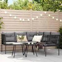 Set Divano da Giardino con Cuscini Nero Acciaio e Textilene 3283740