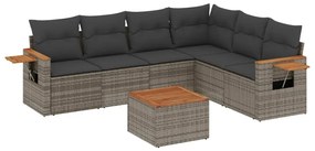 Set divani da giardino 7 pz con cuscini grigio in polyrattan