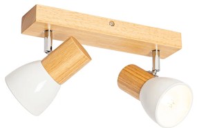 Faretto da soffitto in legno e bianco 2 luci orientabile - Thorin