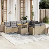 Set Divano da Giardino 10 pz con Cuscini Beige in Polyrattan 3271472