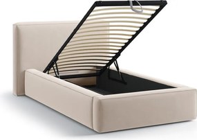 Letto singolo imbottito beige con contenitore con rete inclusa 90x200 cm Jodie – Micadoni