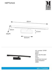Applique a LED nera (lunghezza 60 cm) Neptunus - Markslöjd