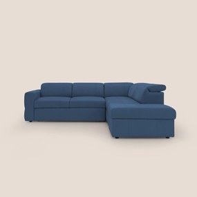 Kronos Divano angolare con poggiapiedi estraibile e pouf contenitore mobile in microfibra impermeabile T11 blu