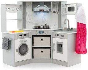 Costway Cucina giocattolo per bambini in legno con luci e suoni realistici, Angolo cucina con cappa aspirante illuminata 4 Colori