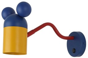 Lampada da parete per bambini blu con paralume in metallo Mouse – GTV
