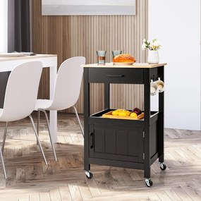 Costway Carrello da cucina su ruote con piano in legno di gomma ampio cassetto, Isola da cucina mobile 56x46x89cm 2 Colori