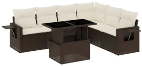 Set divani da giardino 7 pz con cuscini marrone in polyrattan