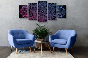 Quadri 5 pezzi – Mandala su sfondo nero
