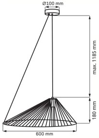 Lampadario a sospensione con filo AURORA 1xE27/20W/230V diametro 60 cm nero
