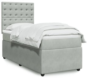 Giroletto A Molle Con Materasso Grigio Chiaro 90x200 Cm Velluto /