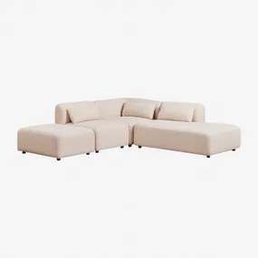 Divano Angolare Componibile In 3 Pezzi Con Chaise Longue Destra E Pouf Fogler Ciniglia Crema Beige - Sklum