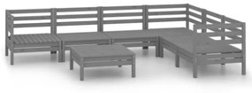 Set Divani da Giardino 7 pz in Legno Massello di Pino Grigio