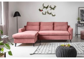 Divano letto angolare in velluto rosa, angolo sinistro Stylish Stan - Miuform