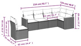 Set divano da giardino 6 pz con cuscini grigio in polyrattan