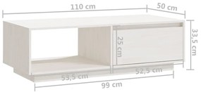 Tavolino da Salotto Bianco 110x50x33,5cm Legno Massello di Pino