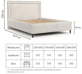 Letto matrimoniale imbottito grigio chiaro con spazio contenitivo e rete 180x200 cm Baleine - Maison de Rêve