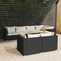 Set Salotto da Giardino con Cuscini 7pz Nero Polyrattan 3102471