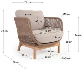 Kave Home - Poltrona Catalina in corda beige e legno massello di acacia FSC