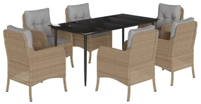 Set da pranzo da giardino 7 pz con cuscini beige in polyrattan